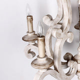 Vintage French Country Distressed Wood Candle Chandelier Antique White Farmhouse Ceiling Light