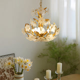 Vintage French Style Glass Flower Branch Chandelier Gold 4 Light Ceiling Fixture
