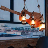 Vintage Guitar Pendant Light Rustic Wood and Glass Ceiling Hanging Lamp