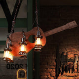 Vintage Guitar Pendant Light Rustic Wood and Glass Ceiling Hanging Lamp