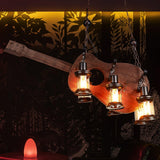 Vintage Guitar Pendant Light Rustic Wood and Glass Ceiling Hanging Lamp