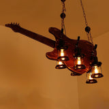 Vintage Guitar Pendant Light Rustic Wood and Glass Ceiling Hanging Lamp