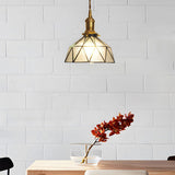 Vintage Handcrafted Stained Glass Cone Pendant Light Copper Gold Ceiling Hanging Lamp