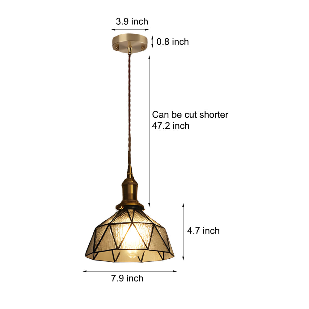 Vintage Handcrafted Stained Glass Cone Pendant Light Copper Gold Ceiling Hanging Lamp