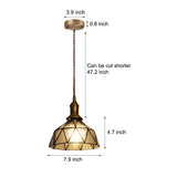 Vintage Handcrafted Stained Glass Cone Pendant Light Copper Gold Ceiling Hanging Lamp