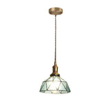 Vintage Handcrafted Stained Glass Cone Pendant Light Copper Gold Ceiling Hanging Lamp