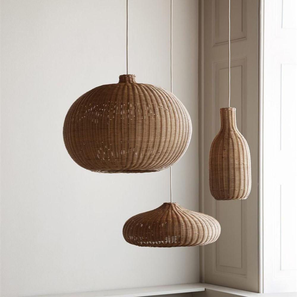 Vintage Handwoven Rattan Pendant Light Rustic Bohemian Woven Ceiling Hanging Lamp