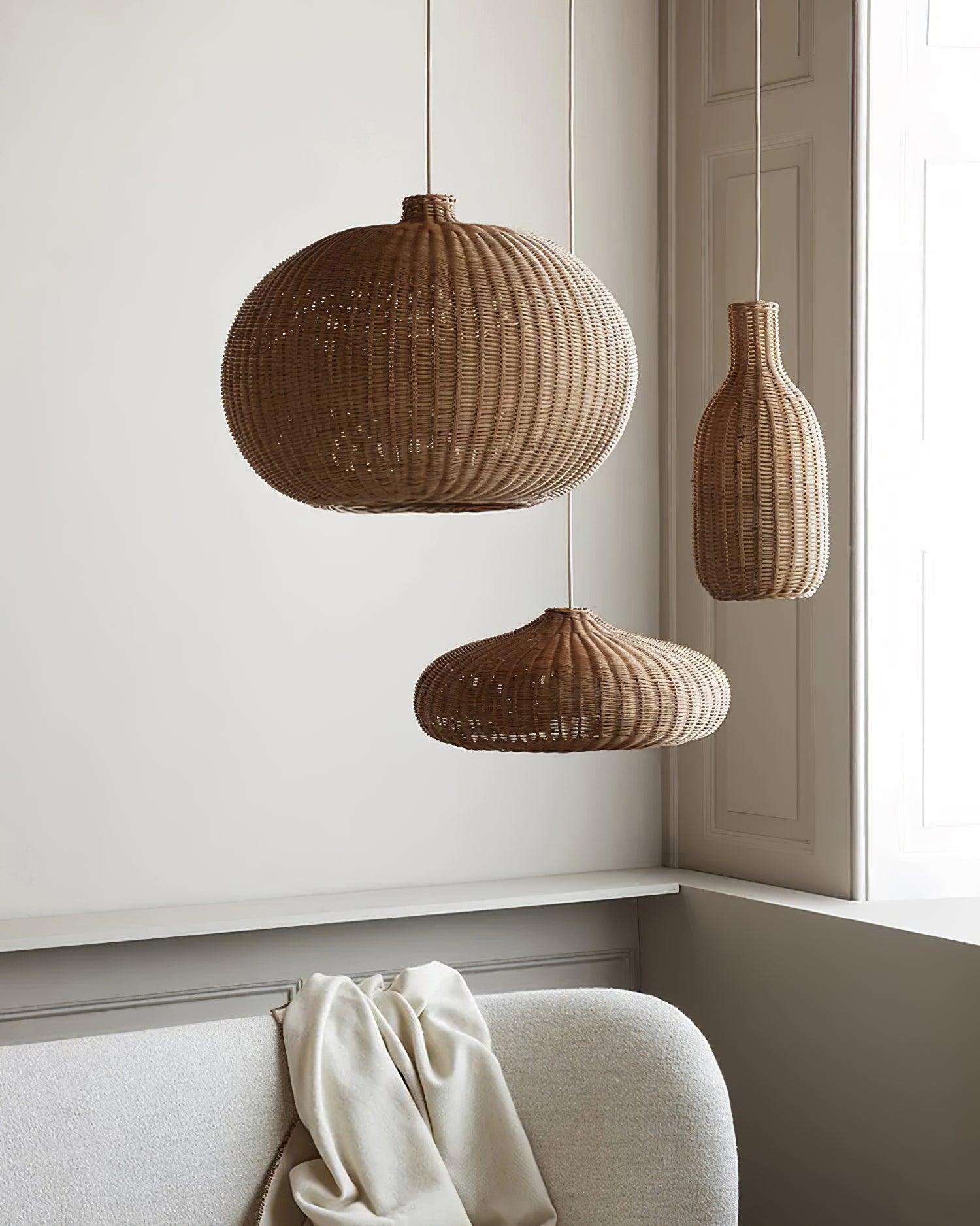 Vintage Handwoven Rattan Pendant Light Rustic Bohemian Woven Ceiling Hanging Lamp