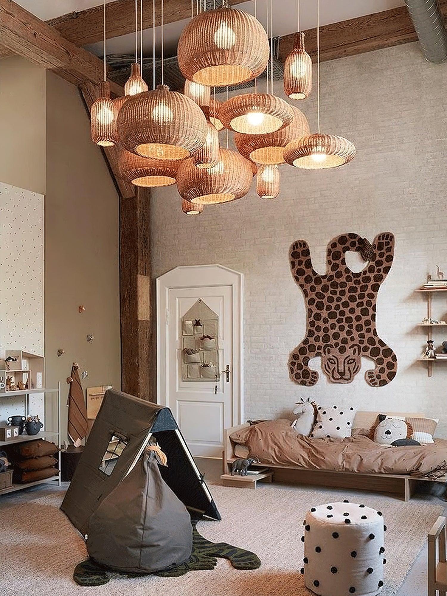 Vintage Handwoven Rattan Pendant Light Rustic Bohemian Woven Ceiling Hanging Lamp