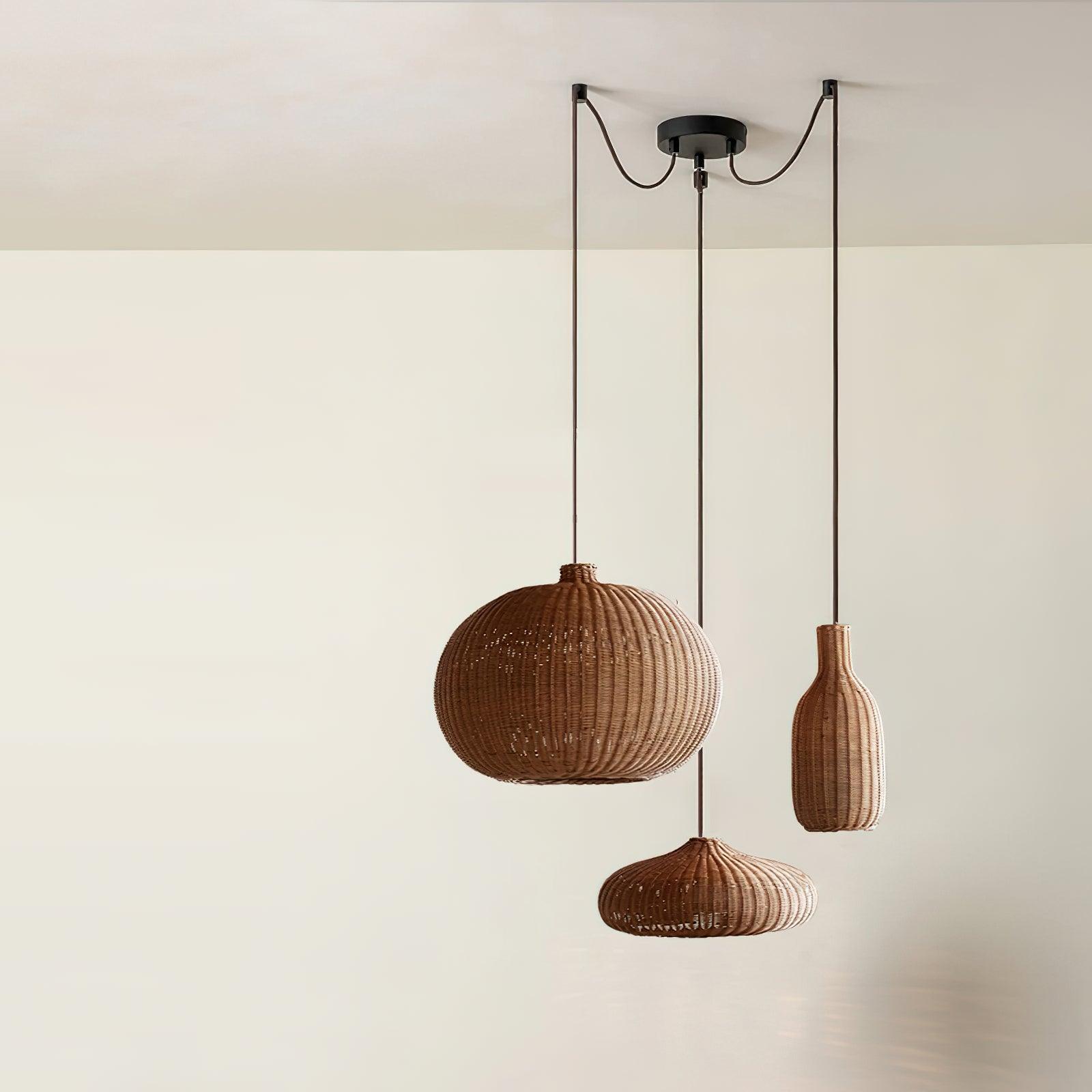 Vintage Handwoven Rattan Pendant Light Rustic Bohemian Woven Ceiling Hanging Lamp