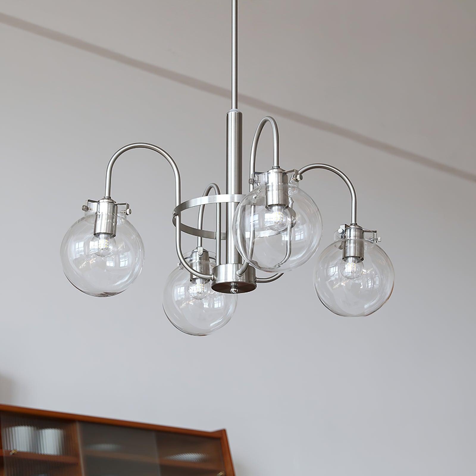 Vintage Hansford Gasolier Chandelier with Chrome Finish and Clear Seedy Glass