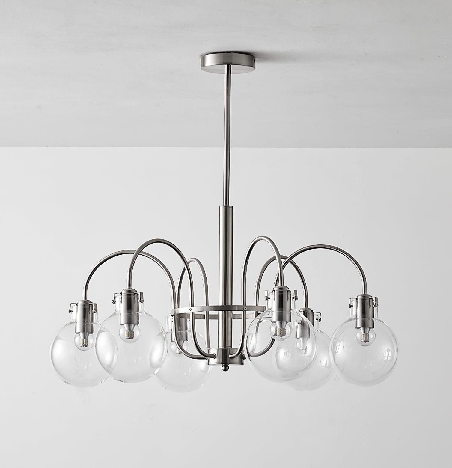 Vintage Hansford Gasolier Chandelier with Chrome Finish and Clear Seedy Glass