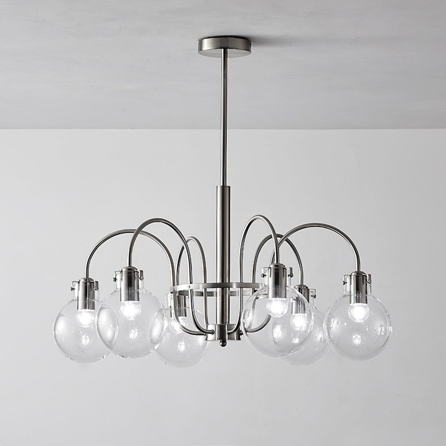 Vintage Hansford Gasolier Chandelier with Chrome Finish and Clear Seedy Glass