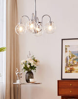 Vintage Hansford Gasolier Chandelier with Chrome Finish and Clear Seedy Glass