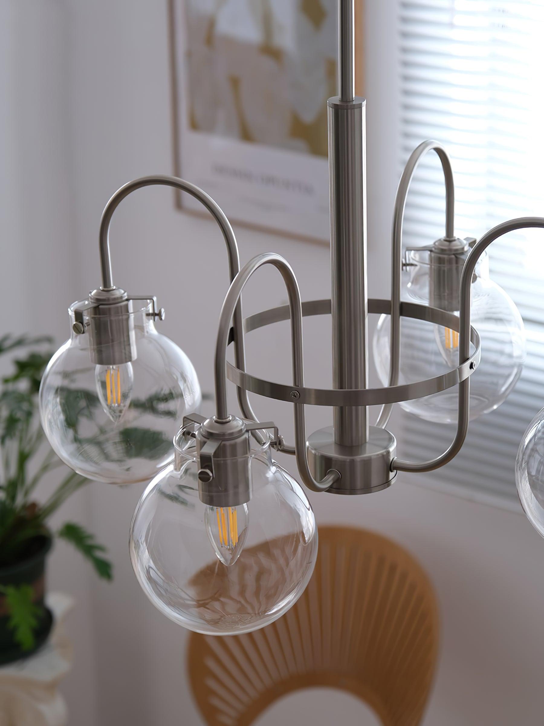 Vintage Hansford Gasolier Chandelier with Chrome Finish and Clear Seedy Glass