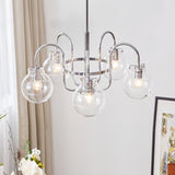 Vintage Hansford Gasolier Chandelier with Chrome Finish and Clear Seedy Glass