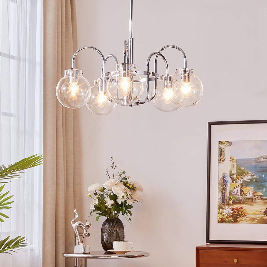 Vintage Hansford Gasolier Chandelier with Chrome Finish and Clear Seedy Glass