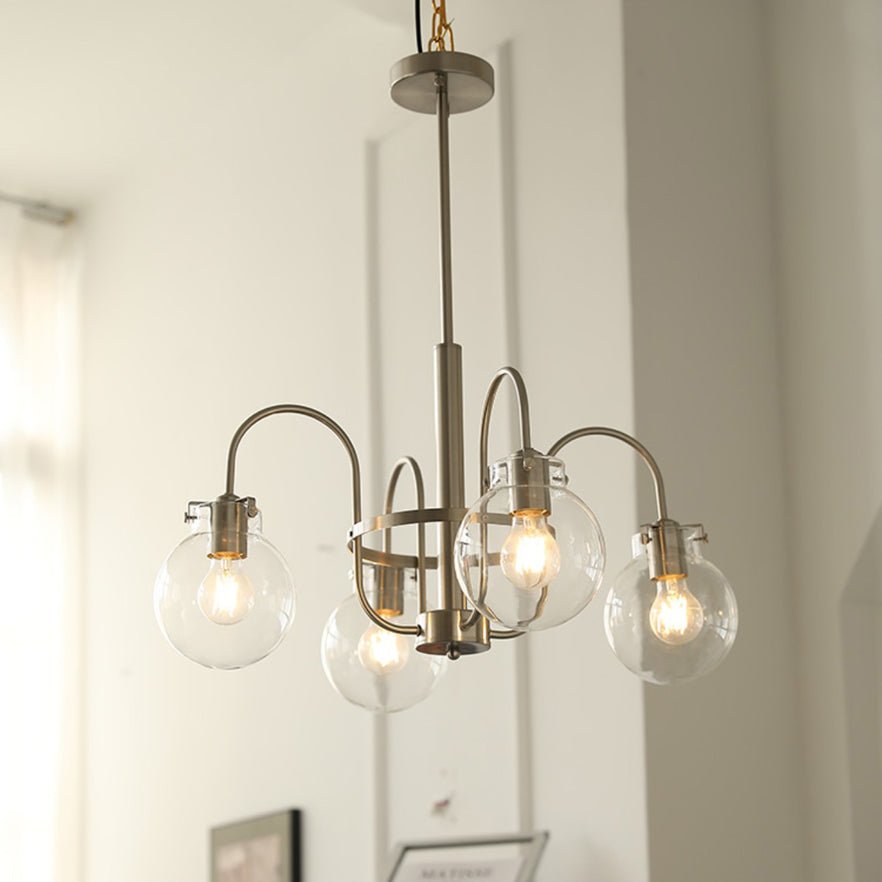 Vintage Hansford Gasolier Chandelier with Chrome Finish and Clear Seedy Glass