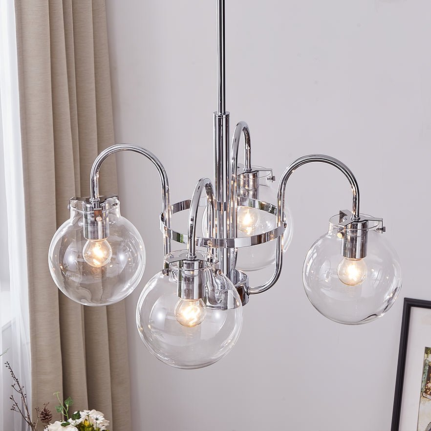Vintage Hansford Gasolier Chandelier with Chrome Finish and Clear Seedy Glass