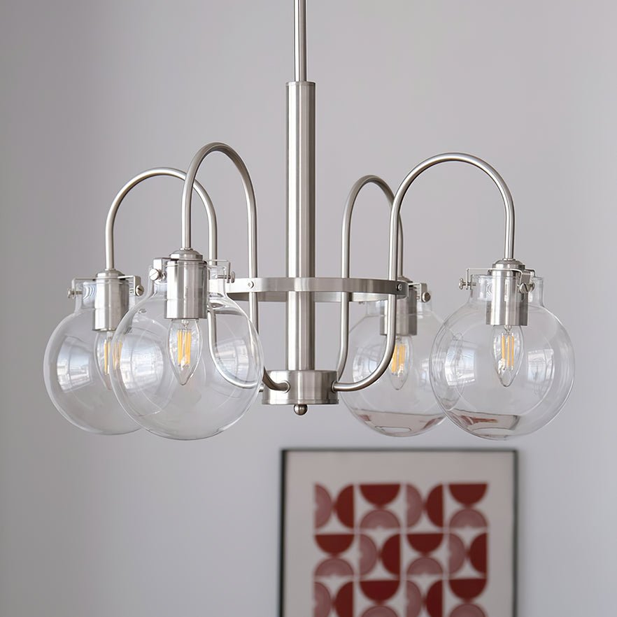 Vintage Hansford Gasolier Chandelier with Chrome Finish and Clear Seedy Glass