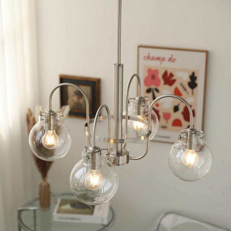 Vintage Hansford Gasolier Chandelier with Chrome Finish and Clear Seedy Glass