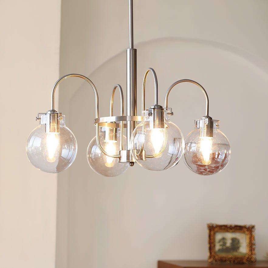 Vintage Hansford Gasolier Chandelier with Chrome Finish and Clear Seedy Glass