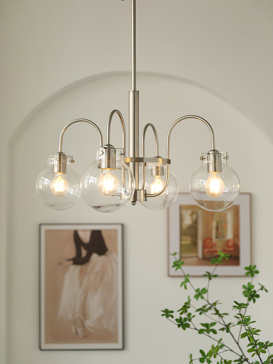Vintage Hansford Gasolier Chandelier with Chrome Finish and Clear Seedy Glass