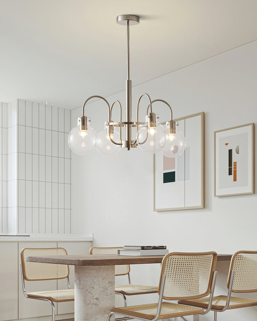 Vintage Hansford Gasolier Chandelier with Chrome Finish and Clear Seedy Glass