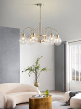 Vintage Hansford Gasolier Chandelier with Chrome Finish and Clear Seedy Glass