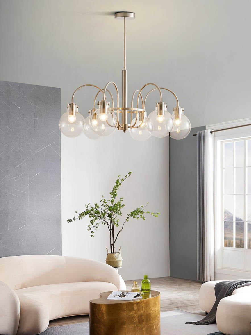 Vintage Hansford Gasolier Chandelier with Chrome Finish and Clear Seedy Glass