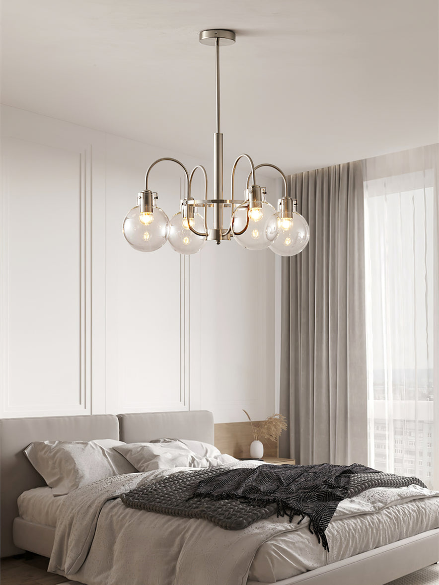 Vintage Hansford Gasolier Chandelier with Chrome Finish and Clear Seedy Glass