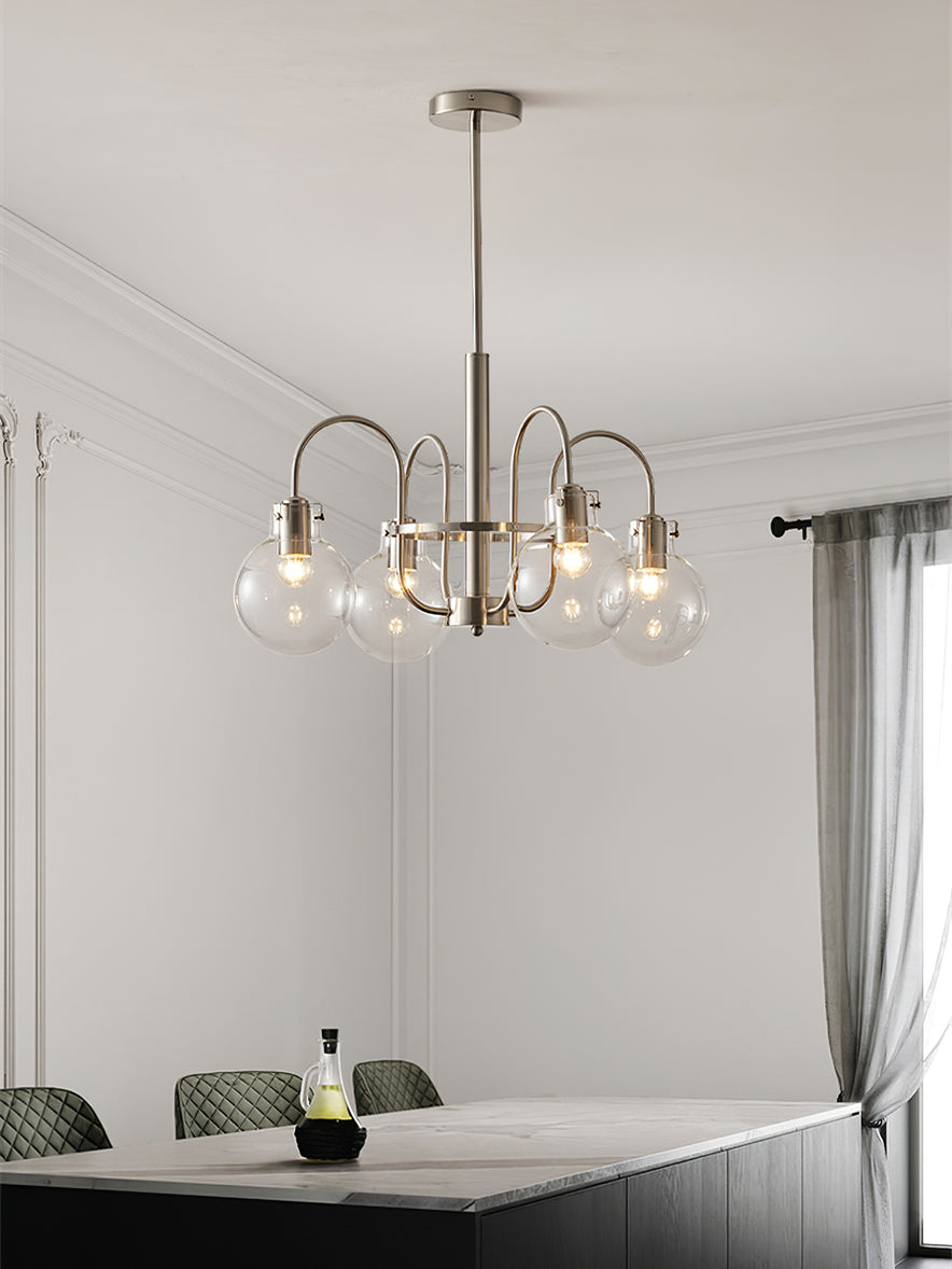 Vintage Hansford Gasolier Chandelier with Chrome Finish and Clear Seedy Glass