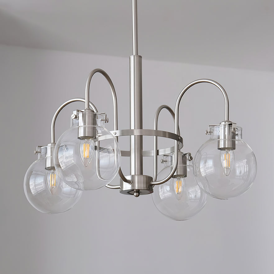 Vintage Hansford Gasolier Chandelier with Chrome Finish and Clear Seedy Glass