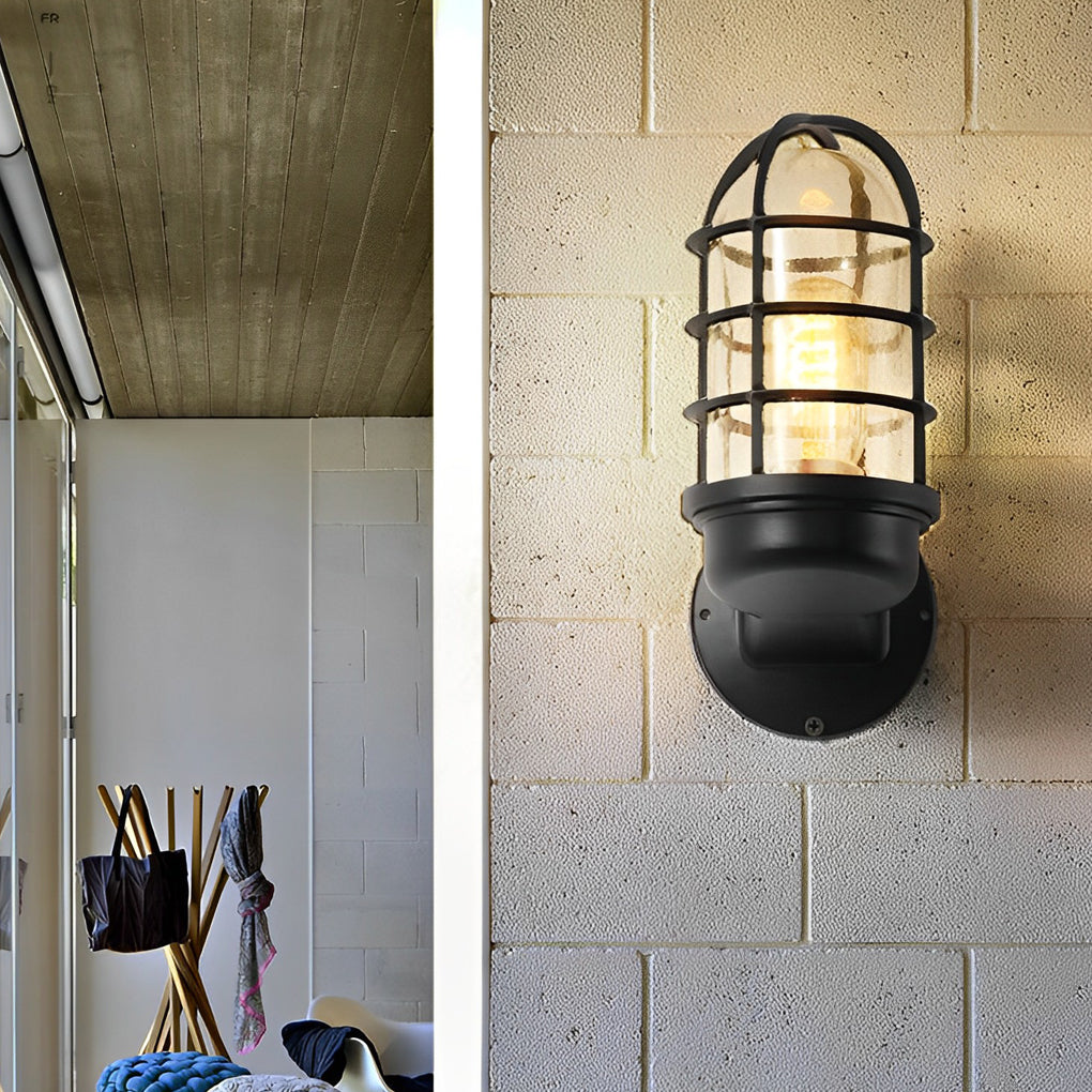 Vintage Industrial Cage Outdoor Wall Sconce Waterproof Exterior Porch Light with 4W LED Bulb