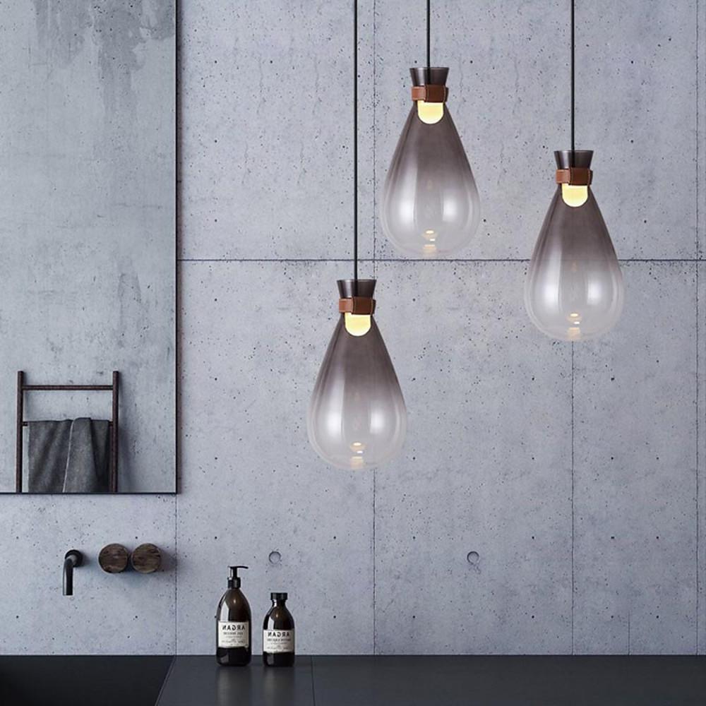 Vintage Industrial Glass Teardrop Pendant Light Smoke Grey LED Ceiling Hanging Lamp
