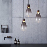 Vintage Industrial Glass Teardrop Pendant Light Smoke Grey LED Ceiling Hanging Lamp