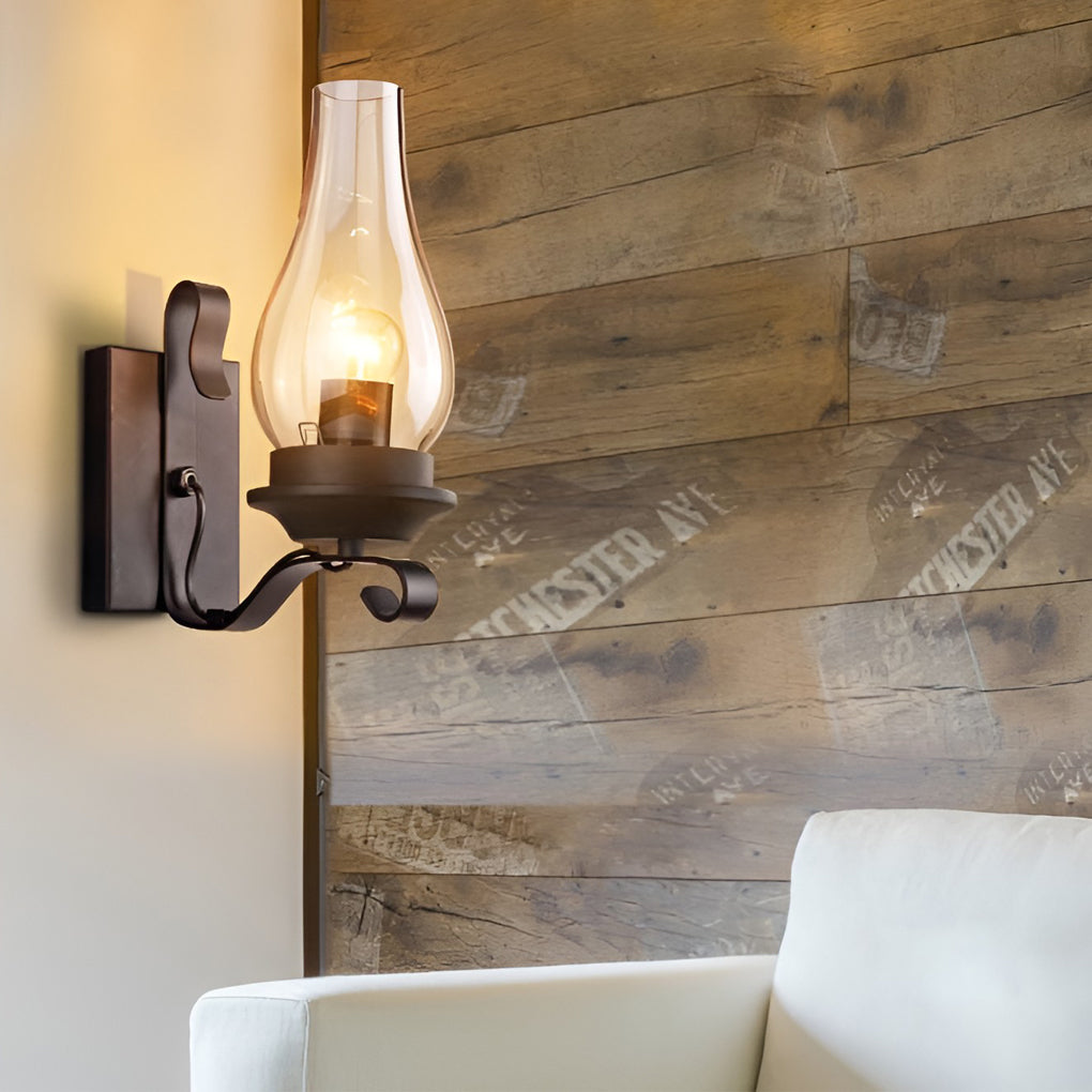 Vintage Industrial Glass Wall Sconce E27 Metal Indoor Light Fixture for Living Room and Hallway