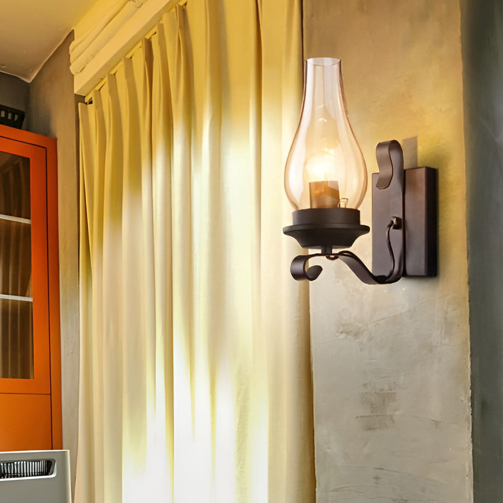 Vintage Industrial Glass Wall Sconce E27 Metal Indoor Light Fixture for Living Room and Hallway