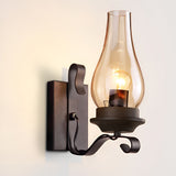 Vintage Industrial Glass Wall Sconce E27 Metal Indoor Light Fixture for Living Room and Hallway