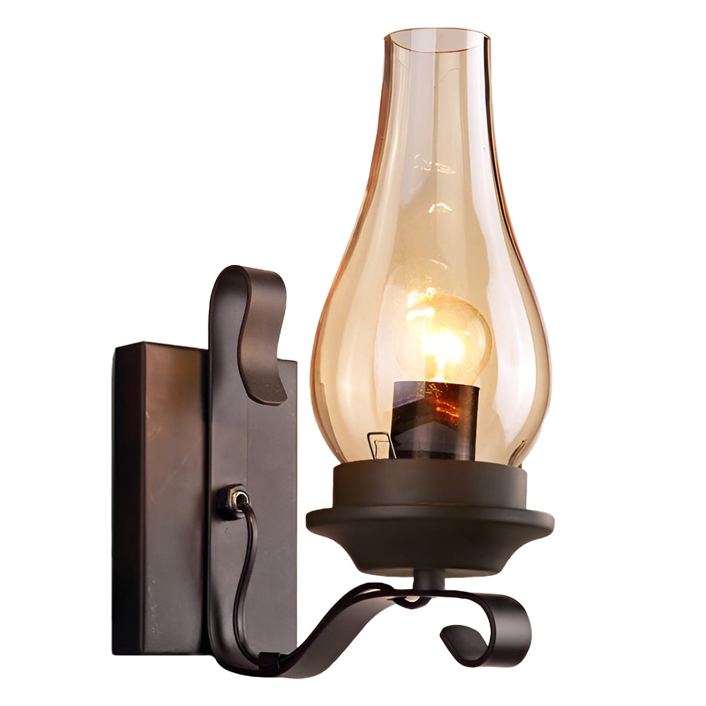 Vintage Industrial Glass Wall Sconce E27 Metal Indoor Light Fixture for Living Room and Hallway