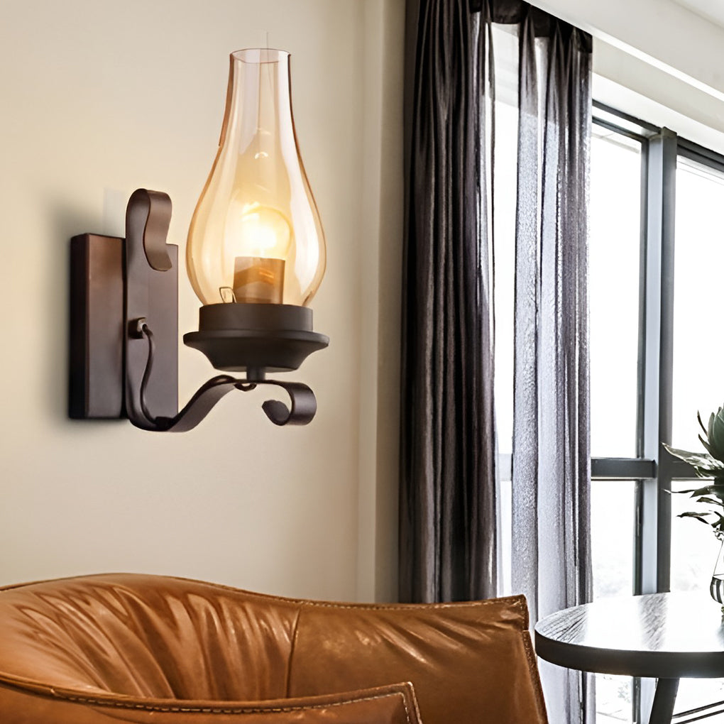 Vintage Industrial Glass Wall Sconce E27 Metal Indoor Light Fixture for Living Room and Hallway