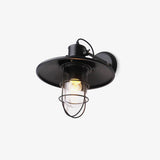 Vintage Industrial Harbour Wall Lamp with Wire Cage and Clear Glass Dome Shade