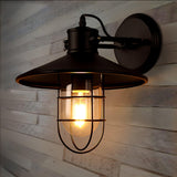 Vintage Industrial Harbour Wall Lamp with Wire Cage and Clear Glass Dome Shade