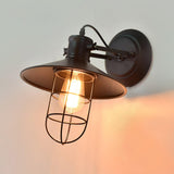 Vintage Industrial Harbour Wall Lamp with Wire Cage and Clear Glass Dome Shade
