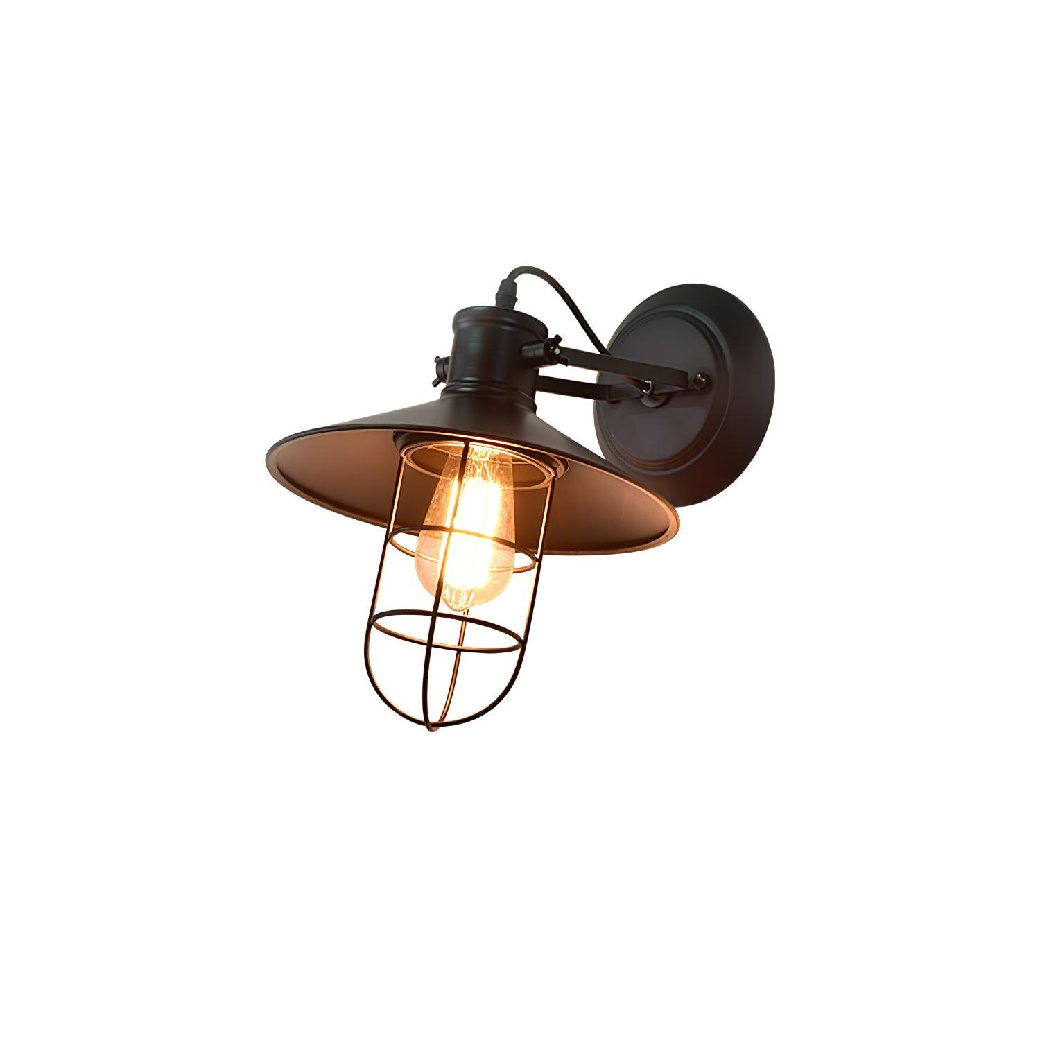 Vintage Industrial Harbour Wall Lamp with Wire Cage and Clear Glass Dome Shade