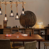 Vintage Industrial Hemp Rope Grenade Chandelier Rustic Wood Crown Pendant Light