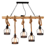 Vintage Industrial Hemp Rope Grenade Chandelier Rustic Wood Crown Pendant Light