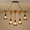 Vintage Industrial Hemp Rope Grenade Chandelier Rustic Wood Crown Pendant Light