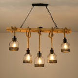 Vintage Industrial Hemp Rope Grenade Chandelier Rustic Wood Crown Pendant Light