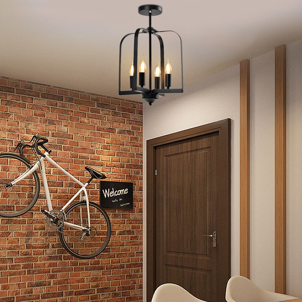 Vintage Industrial Iron Cage Pendant Light and Semi Flush Mount Ceiling Chandelier